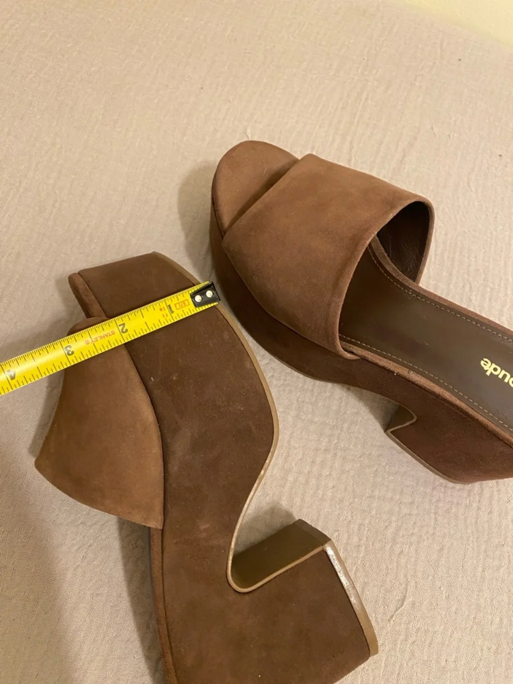 Larroude Brown Suede Platform Slide Sandals. Size 8.5